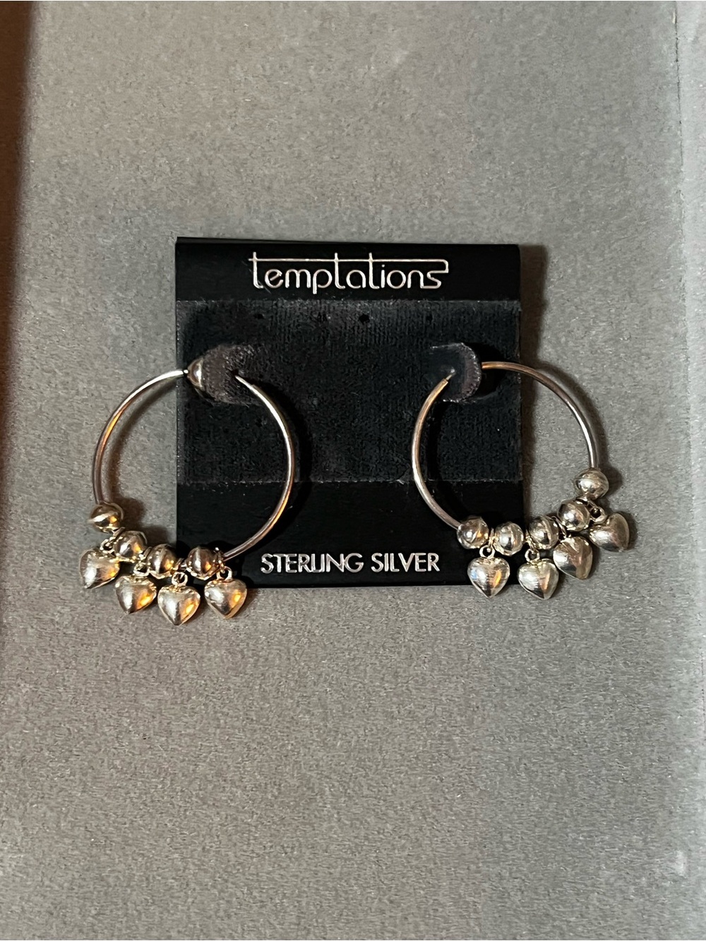 Temptations Silver Hoop Earrings with Heart Charms